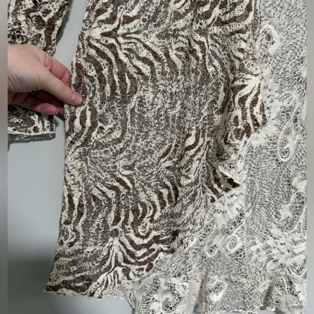 IC Collection by Connie K Metallic Animal Print Lace Topper Cardigan Large NWT - Picture 4 of 6